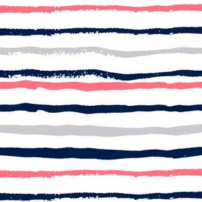 coral and navy fabric stripes fabric hand painted fabric