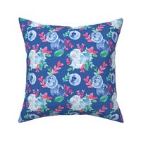 cottage country chic bright  blue pink watercolor floral 