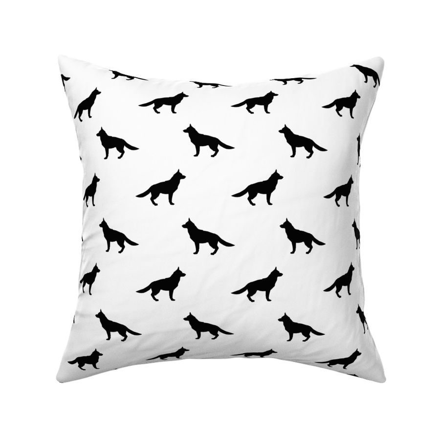 German Shepherd silhouette dog fabric white