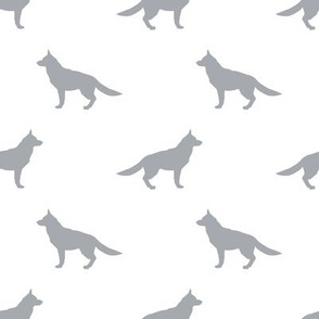 German Shepherd silhouette dog fabric white grey