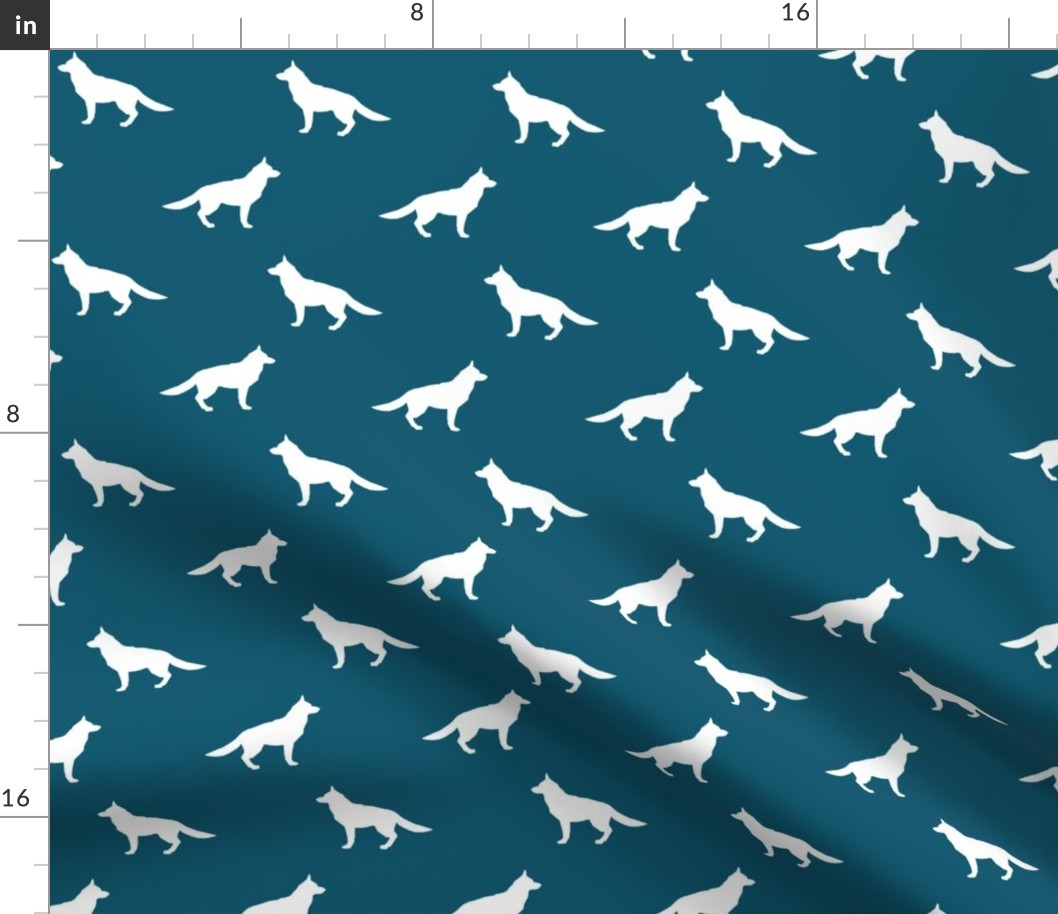 German Shepherd silhouette dog fabric sapphire