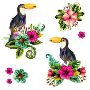 8" Floral Toucan / WHITE