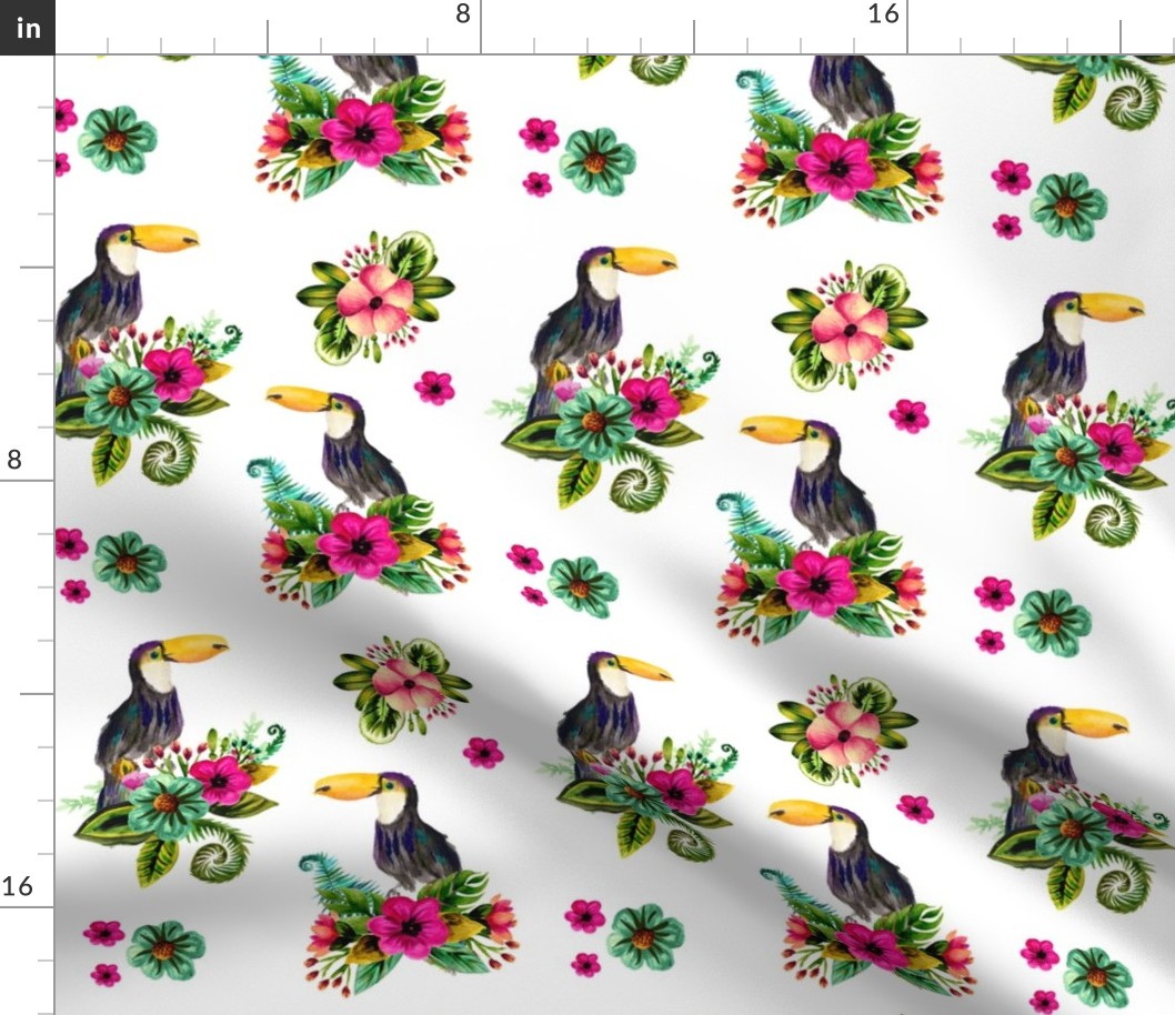 8" Floral Toucan / WHITE