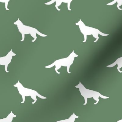German Shepherd silhouette dog fabric medium green