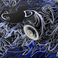 cobalt blue and white black modern abstract sketch contour lines waves
