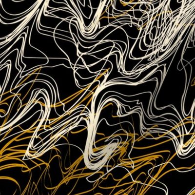 gold and white and black modern abstract sketch contour lines waves