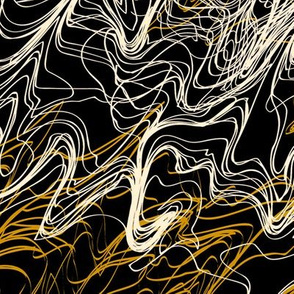 gold and white and black modern abstract sketch contour lines waves