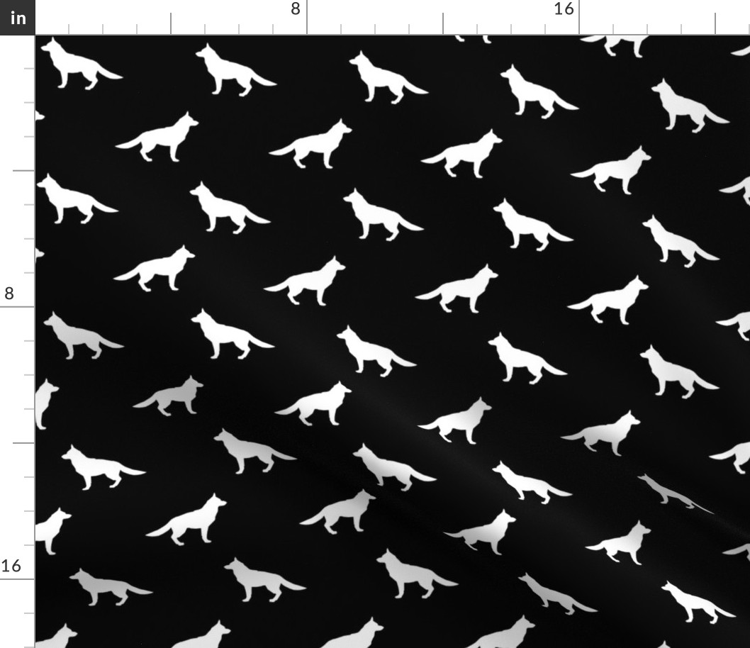 German Shepherd silhouette dog fabric black and white