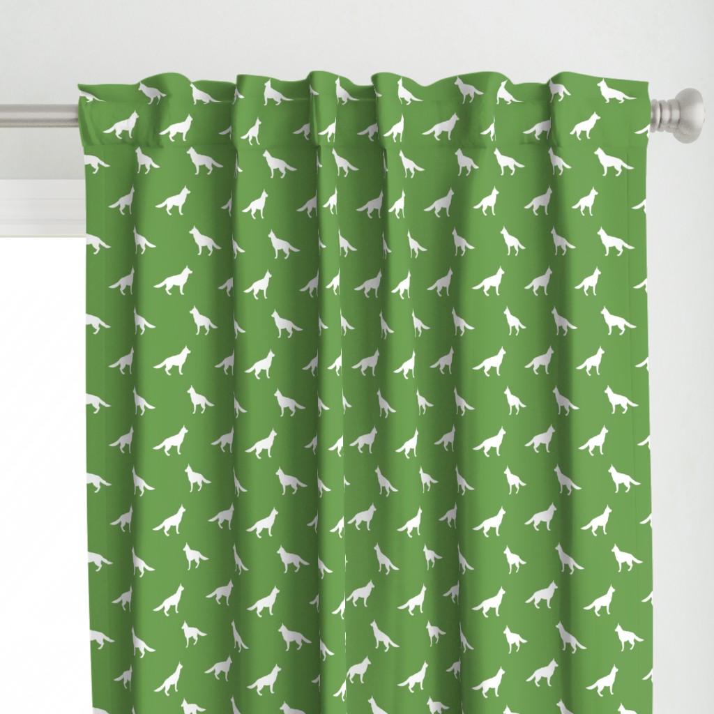 German Shepherd silhouette dog fabric asparagus