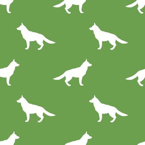 German Shepherd silhouette dog fabric asparagus