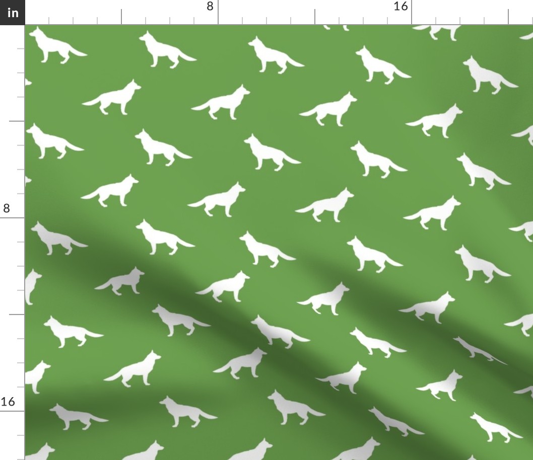 German Shepherd silhouette dog fabric asparagus