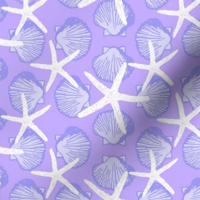 Purple Scallop Seashells & Starfish