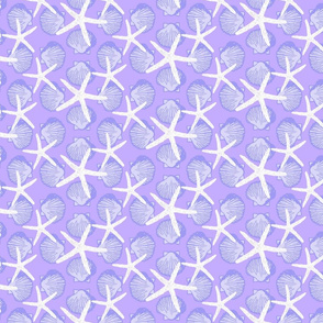 Purple Scallop Seashells & Starfish