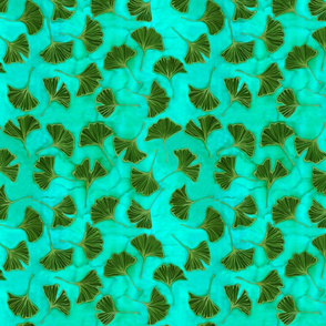 Ginkgo Leaves on Caribbean Blue