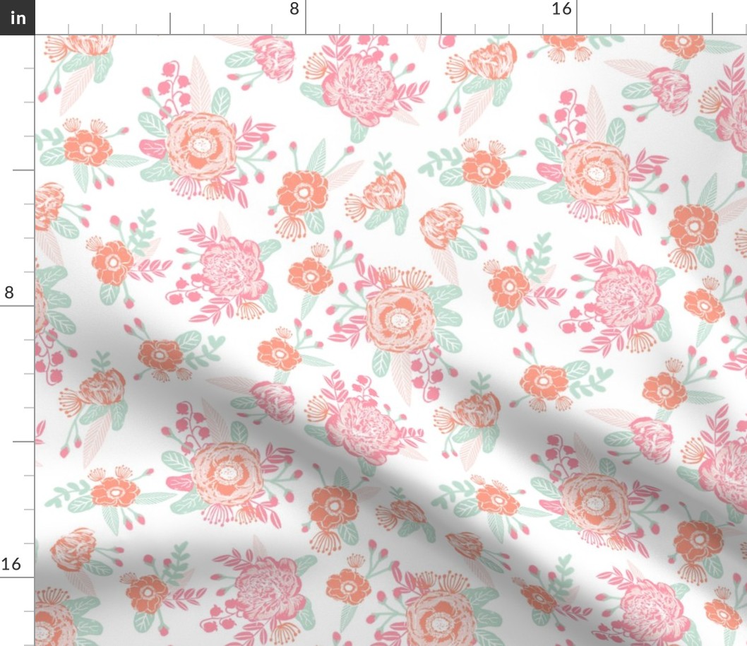 coral and pink florals fabric painted floral fabric girls room decor