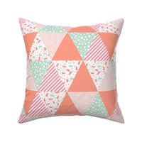 sophia triangle cheater quilt - coral mint and pink wholecloth cheater quilt fabric