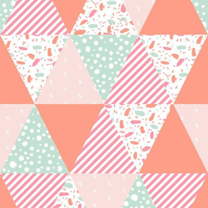 sophia triangle cheater quilt - coral mint and pink wholecloth cheater quilt fabric