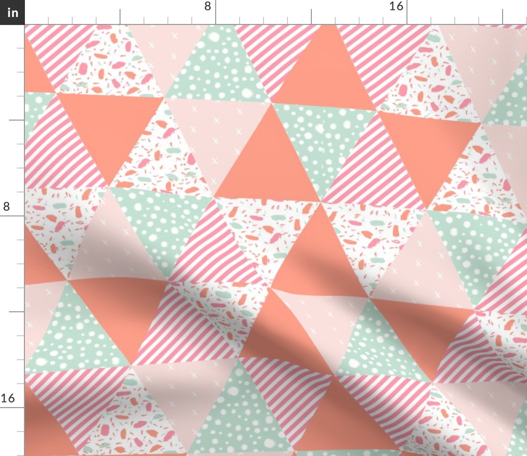 sophia triangle cheater quilt - coral mint and pink wholecloth cheater quilt fabric