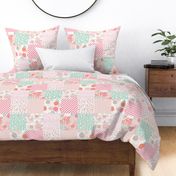 sophia cheater quilt painterly abstract fabrics florals coral and mint