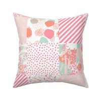 sophia cheater quilt painterly abstract fabrics florals coral and mint