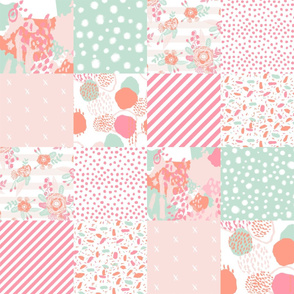sophia cheater quilt painterly abstract fabrics florals coral and mint