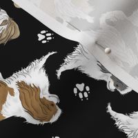 Trotting Japanese Chin and paw prints - black