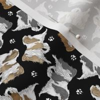 Tiny Trotting Japanese Chin and paw prints - black