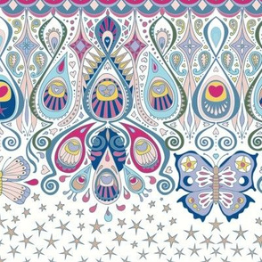 Midnight Butterflies - Blue, pink and white