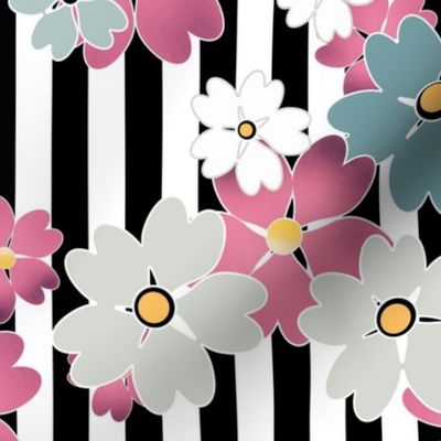 Floral pattern on striped background