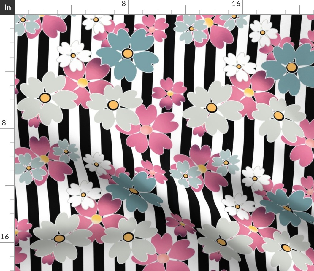 Floral pattern on striped background