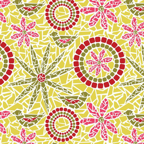 Flower and Bird Mosaic - yellow, pink and green