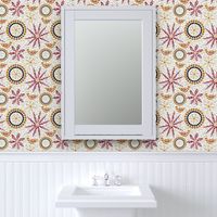 Flower and Bird Mosaic - beige, grey, red, gold