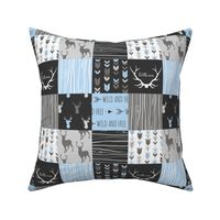 3" Wholecloth - Patchwork Deer in blue, black, and grey - baby boy woodland