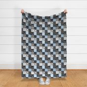 3" Wholecloth - Patchwork Deer in blue, black, and grey - baby boy woodland