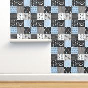 3" Wholecloth - Patchwork Deer in blue, black, and grey - baby boy woodland