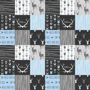 3" Wholecloth - Patchwork Deer in blue, black, and grey - baby boy woodland