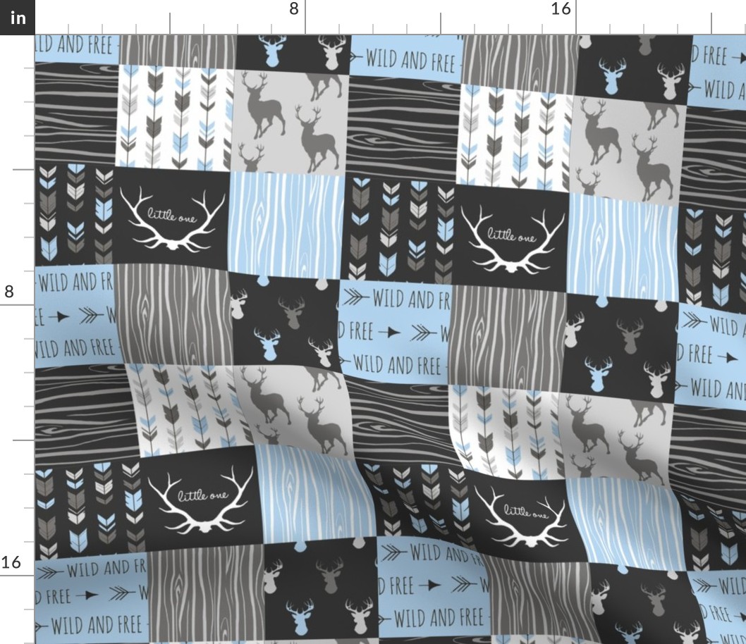 3" Wholecloth - Patchwork Deer in blue, black, and grey - baby boy woodland