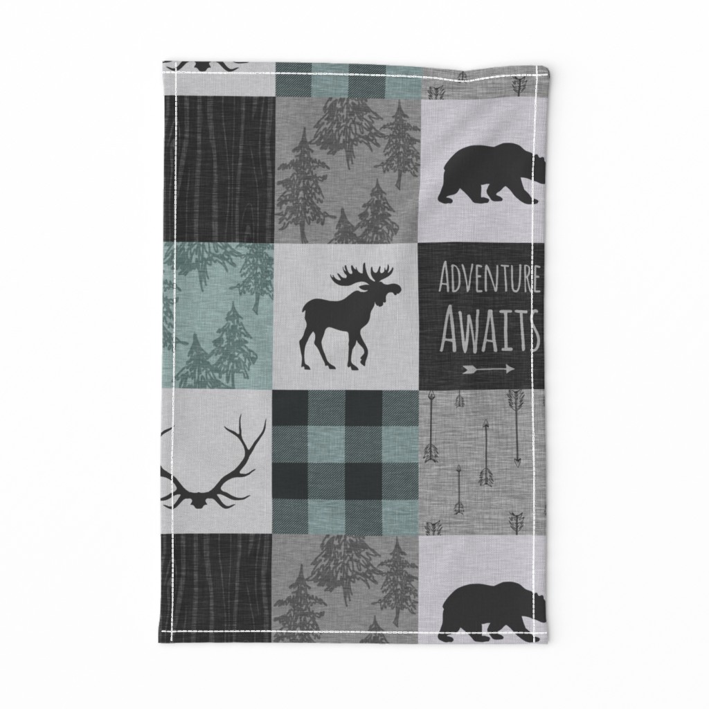 Adventure Awaits Quilt- Muted Aqua, Black, Grey.