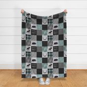 Adventure Awaits Quilt- Muted Aqua, Black, Grey.