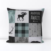 Adventure Awaits Quilt- Muted Aqua, Black, Grey.