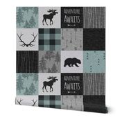 Adventure Awaits Quilt- Muted Aqua, Black, Grey.