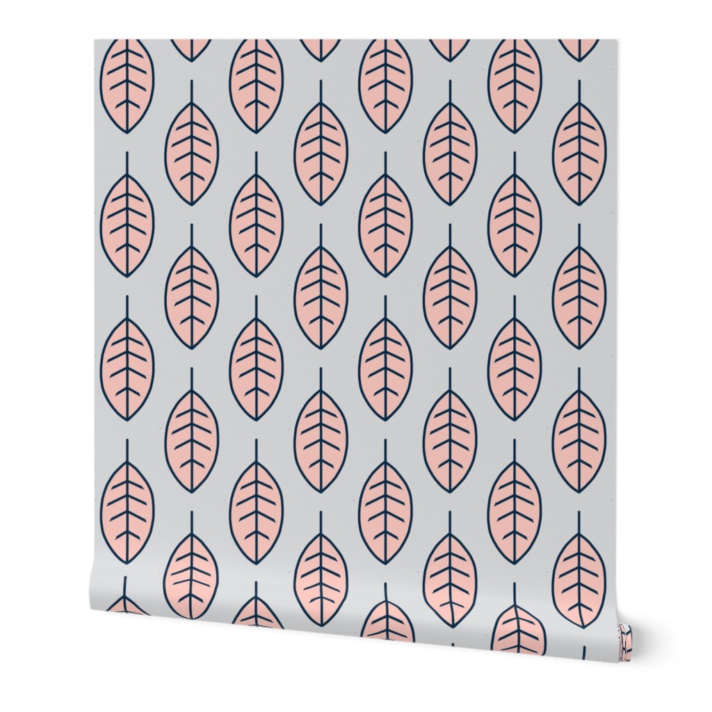 Big Leaves - Coral, navy, grey, sweetbrook