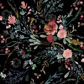 Black Floral Fabric, Wallpaper and Home Decor | Spoonflower