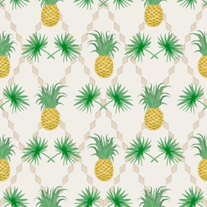 Рineapple and palm leaves pattern in watercolor effect