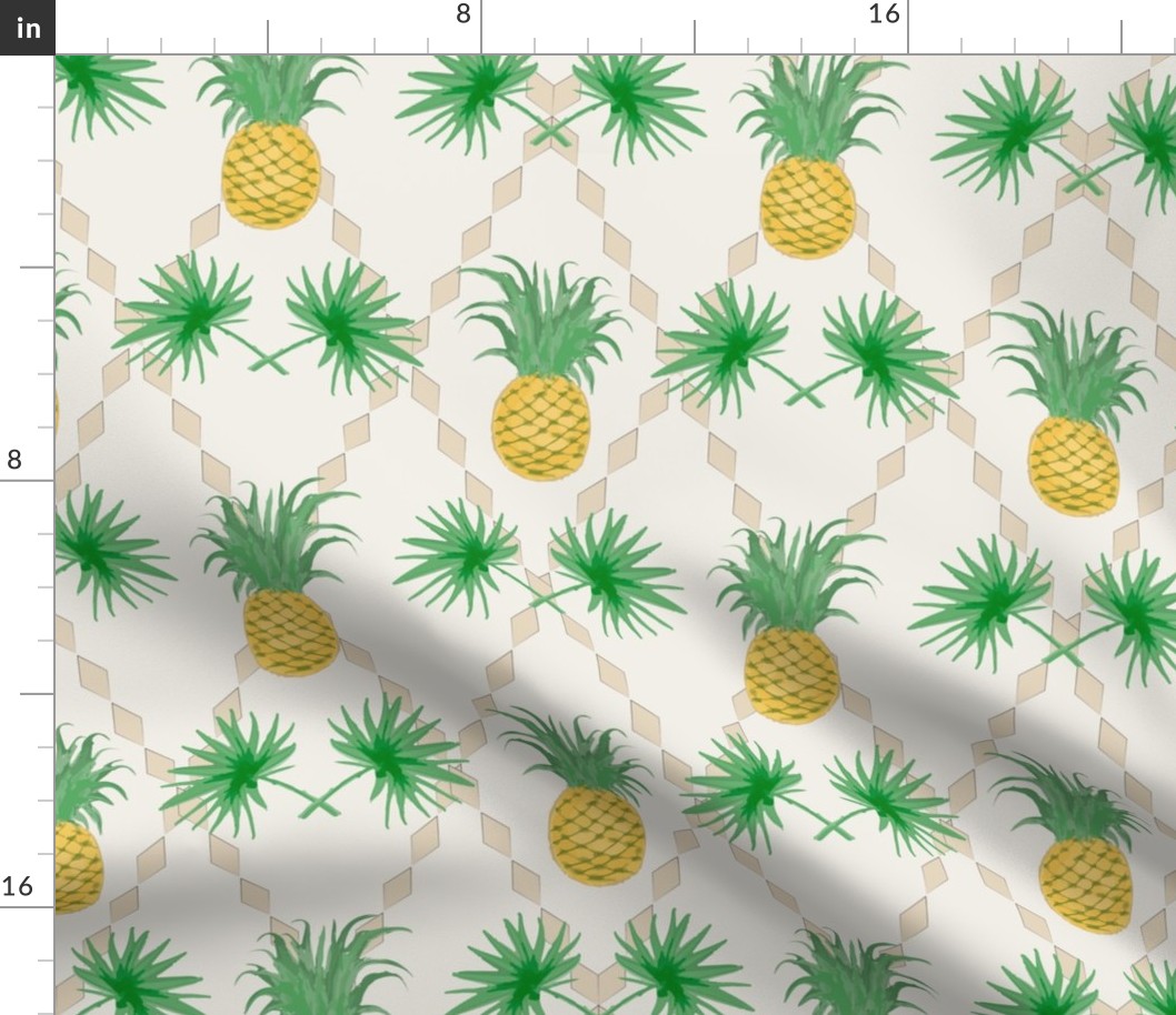 Рineapple and palm leaves pattern in watercolor effect
