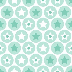 Retro mint stars pattern on white polka dot