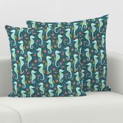 Seahorse in coral reef ocean navy