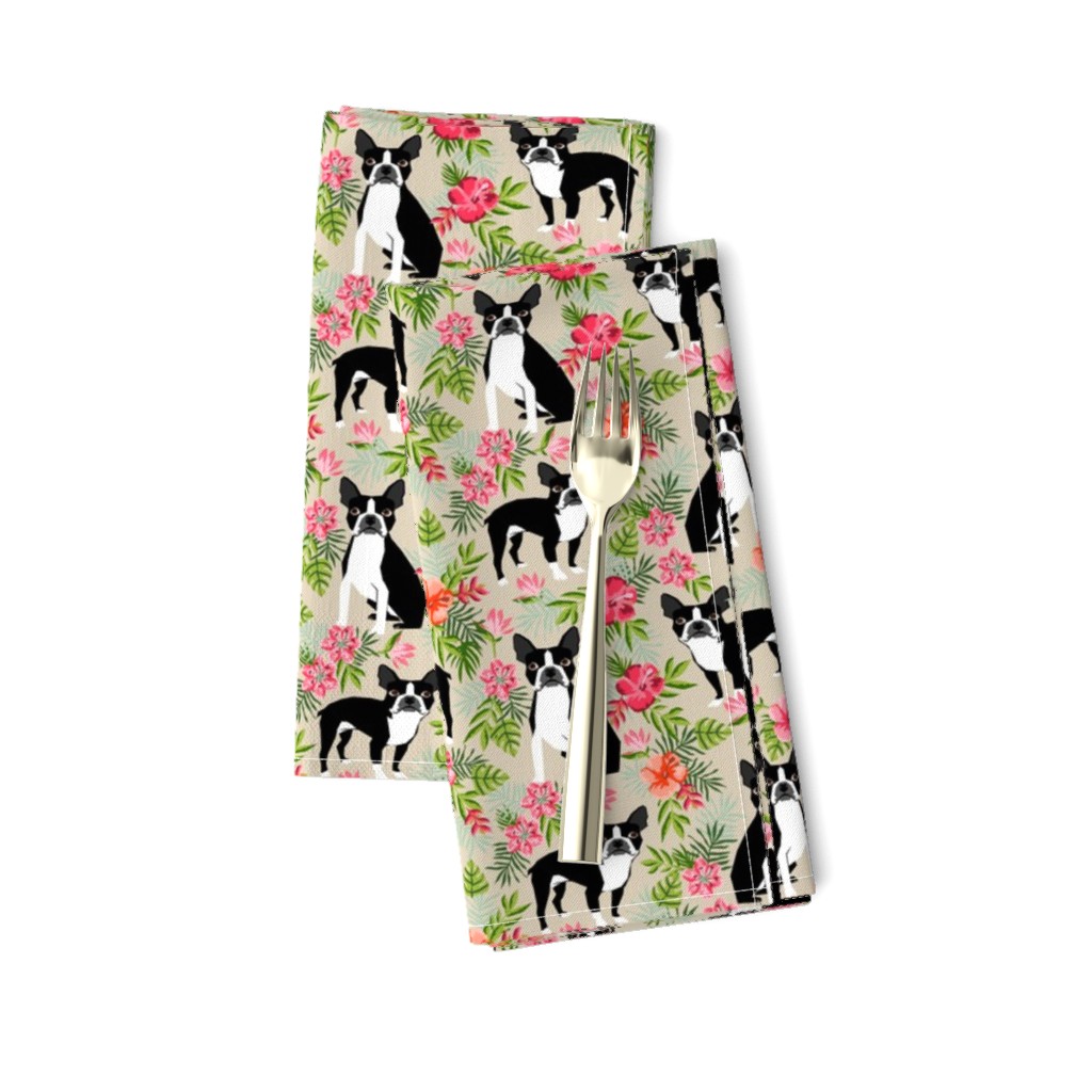 Boston Terrier hawaiian fabric - hawaiian floral fabric, dog fabric, tropical dog fabric, 