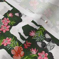 French Bulldog black and white coat hawaiian florals 