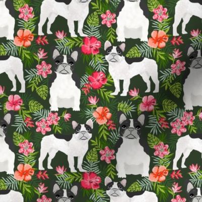 French Bulldog black and white coat hawaiian florals 